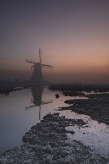 European Water Scenery Prints: Dutch windmill