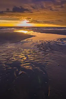 Low Tide Beach Scene Prints: Sunset at north sea beach