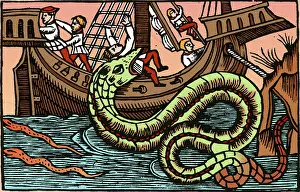 Kraken Attacking Ship Print, 1555