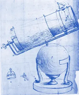 Astronomy History Prints: reflecting telescope