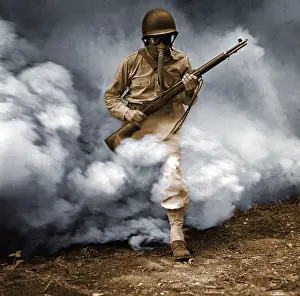 Historical War Images Prints: Sergeant In Gas Mask